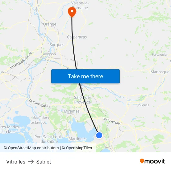 Vitrolles to Sablet map