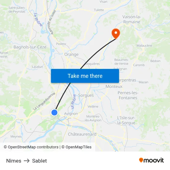 Nîmes to Sablet map