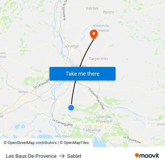 Les Baux-De-Provence to Sablet map