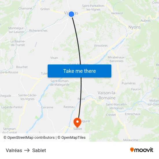 Valréas to Sablet map
