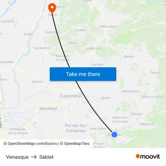 Venasque to Sablet map