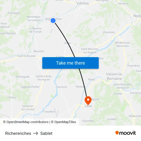Richerenches to Sablet map