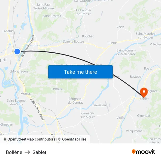 Bollène to Sablet map