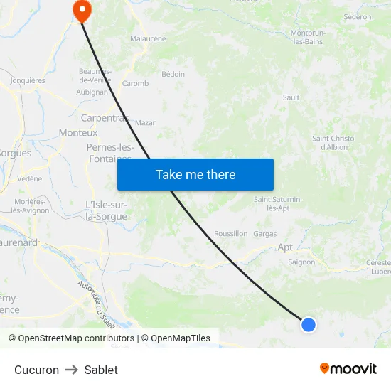 Cucuron to Sablet map