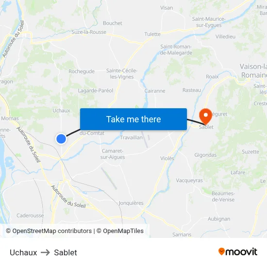 Uchaux to Sablet map