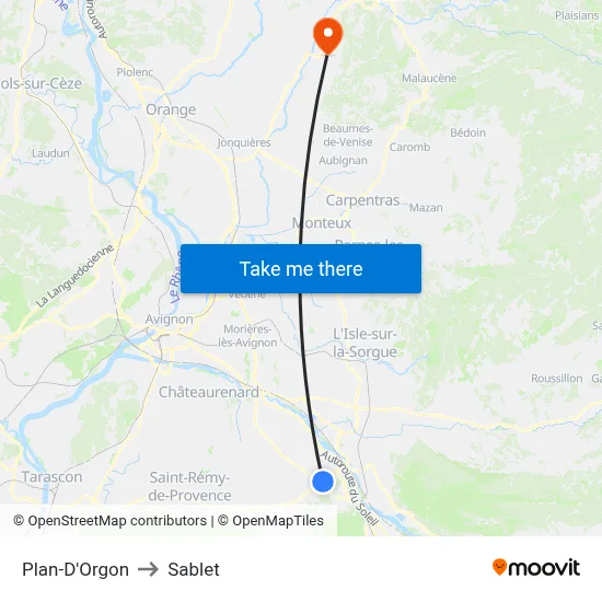 Plan-D'Orgon to Sablet map
