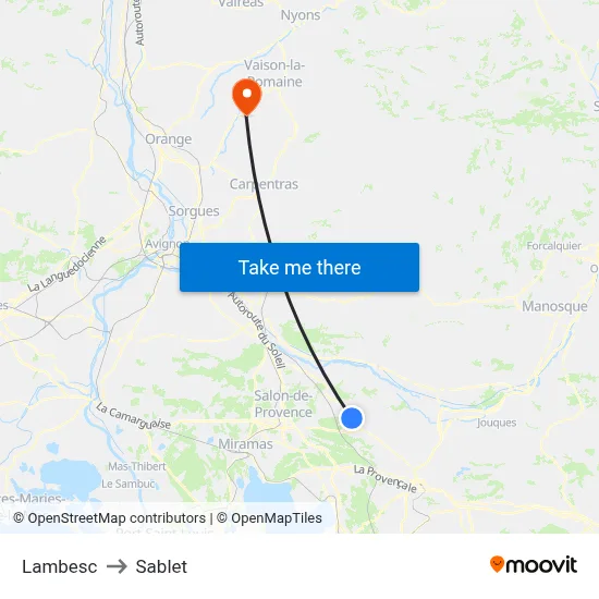 Lambesc to Sablet map