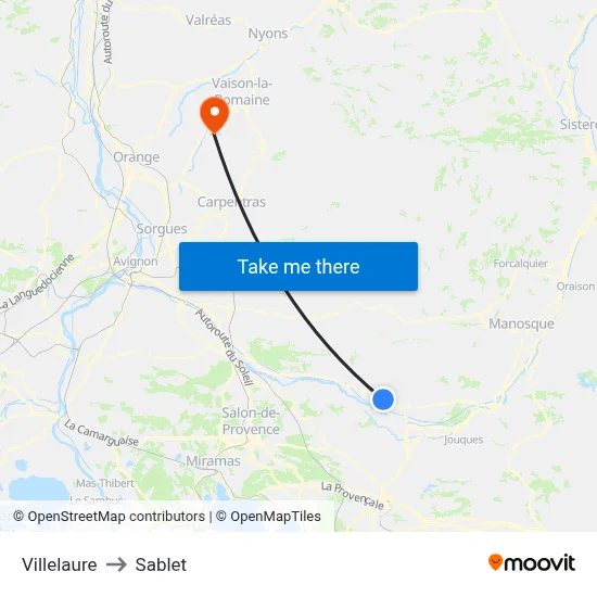 Villelaure to Sablet map