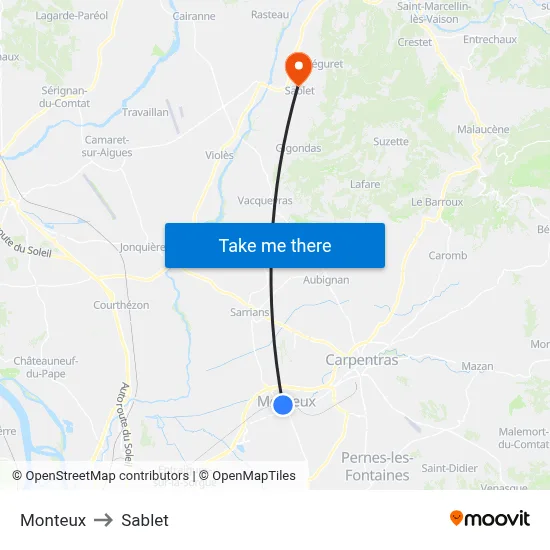 Monteux to Sablet map