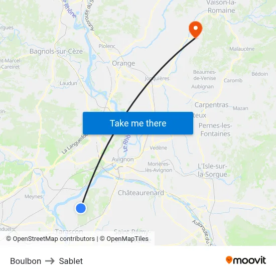 Boulbon to Sablet map