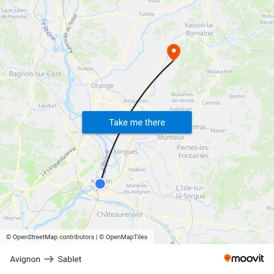 Avignon to Sablet map