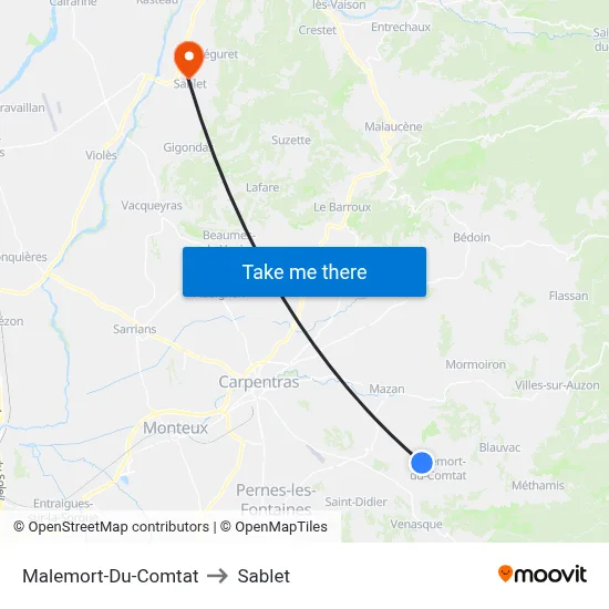 Malemort-Du-Comtat to Sablet map