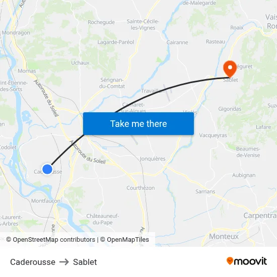 Caderousse to Sablet map