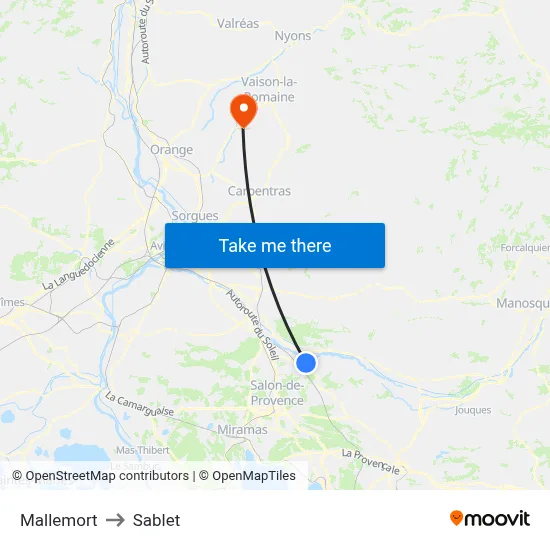 Mallemort to Sablet map