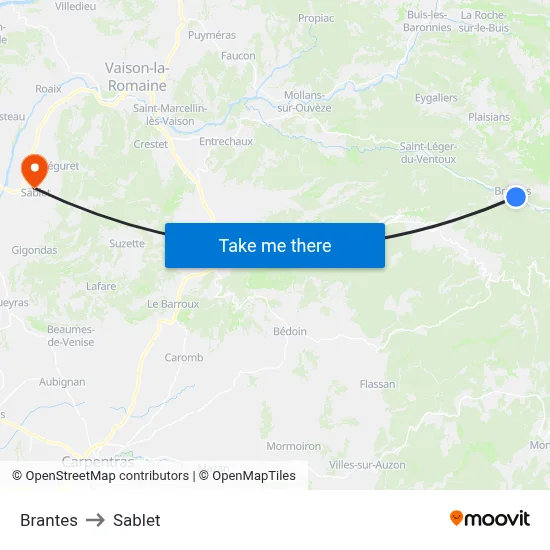 Brantes to Sablet map