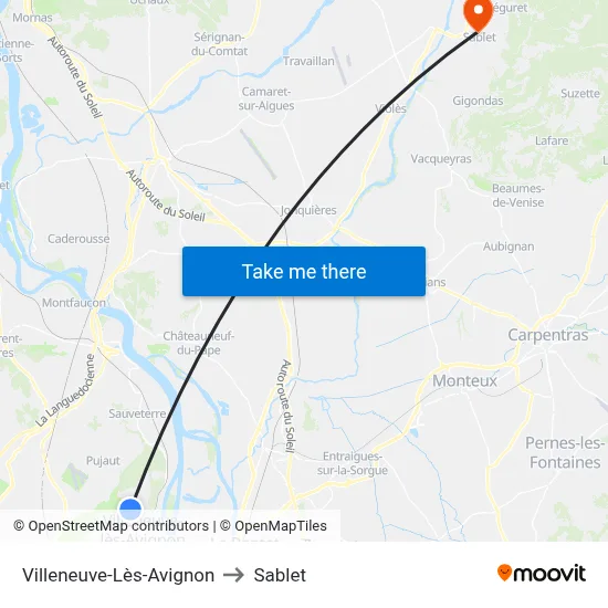Villeneuve-Lès-Avignon to Sablet map
