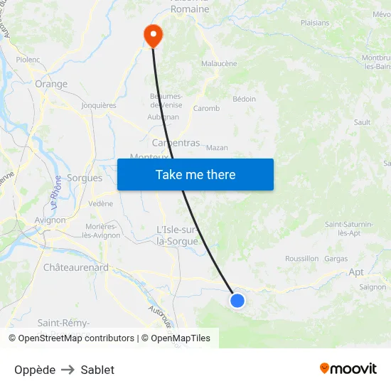 Oppède to Sablet map