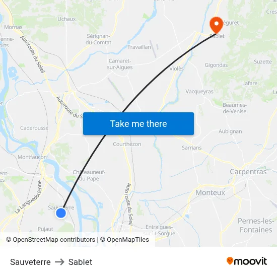Sauveterre to Sablet map