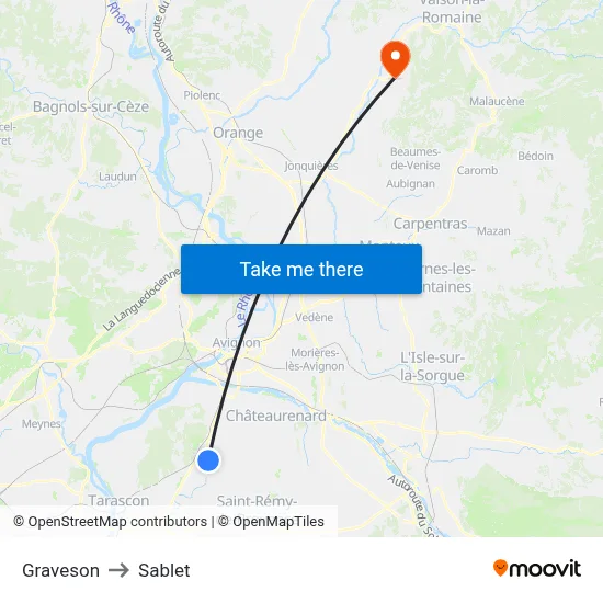 Graveson to Sablet map