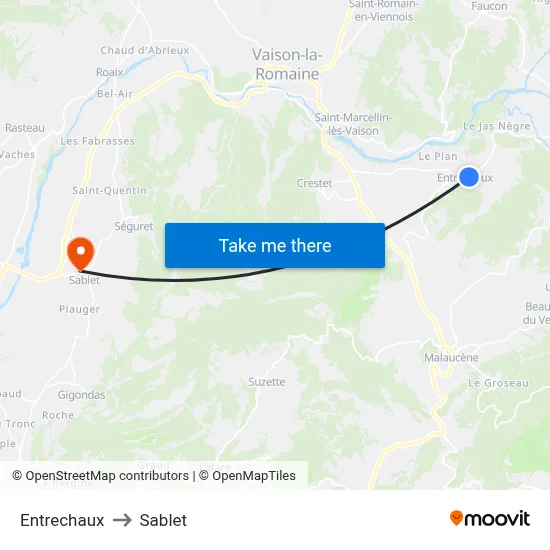 Entrechaux to Sablet map