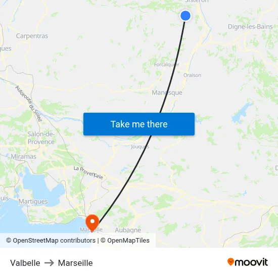 Valbelle to Marseille map