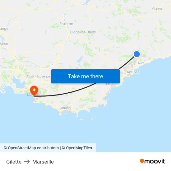 Gilette to Marseille map
