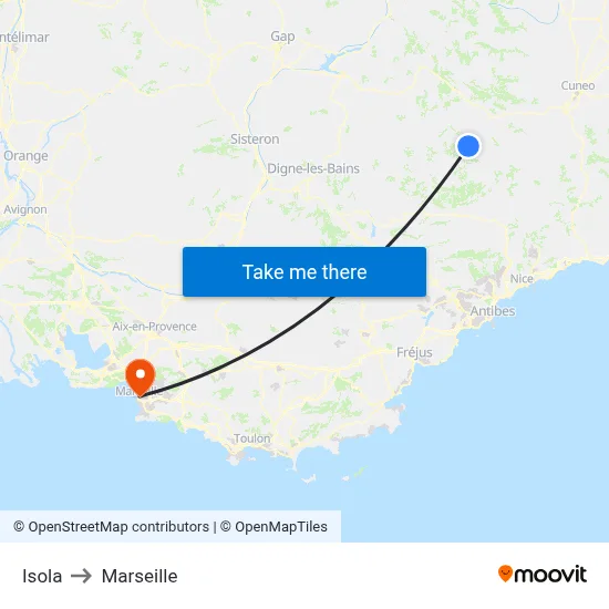 Isola to Marseille map