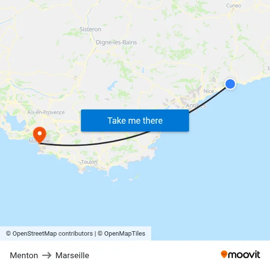 Menton to Marseille map