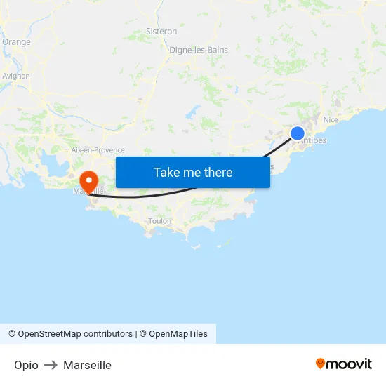 Opio to Marseille map