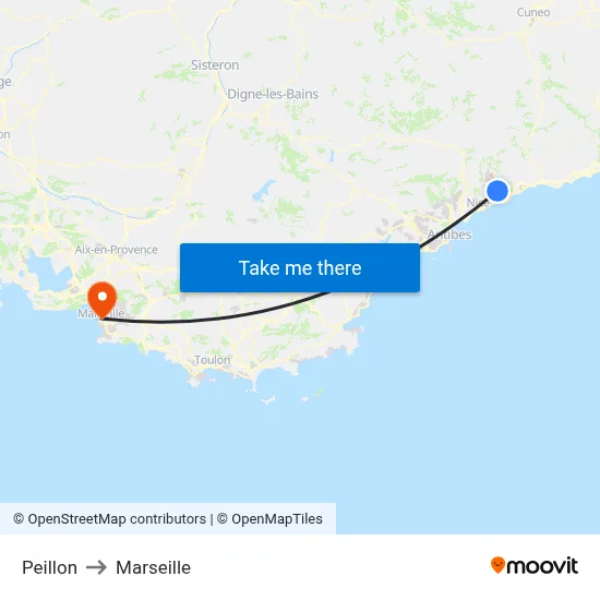 Peillon to Marseille map