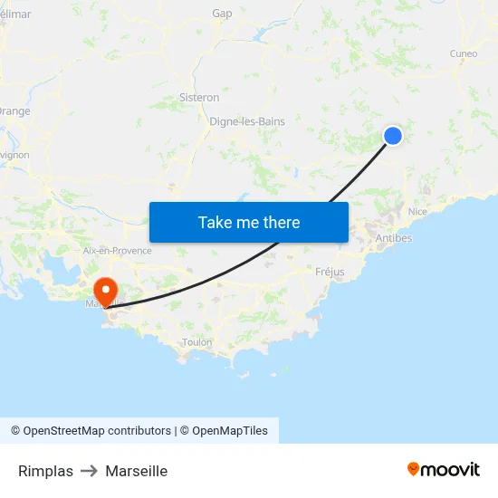 Rimplas to Marseille map