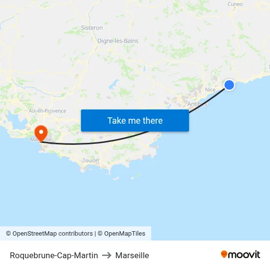 Roquebrune-Cap-Martin to Marseille map