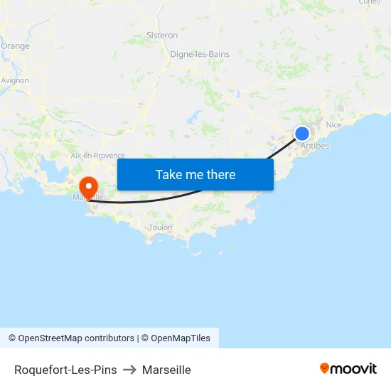 Roquefort-Les-Pins to Marseille map