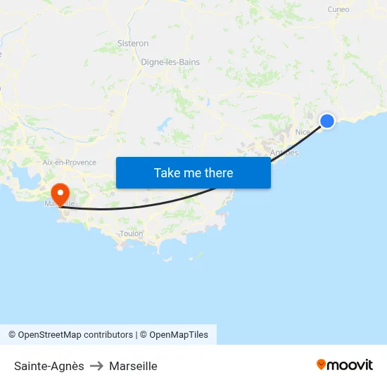 Sainte-Agnès to Marseille map