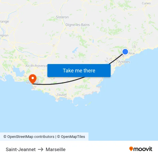 Saint-Jeannet to Marseille map