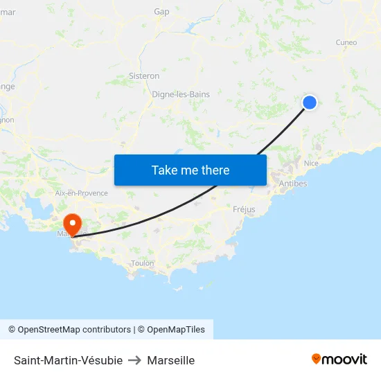 Saint-Martin-Vésubie to Marseille map