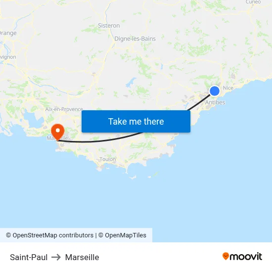 Saint-Paul to Marseille map