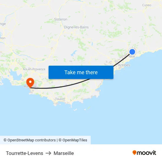 Tourrette-Levens to Marseille map