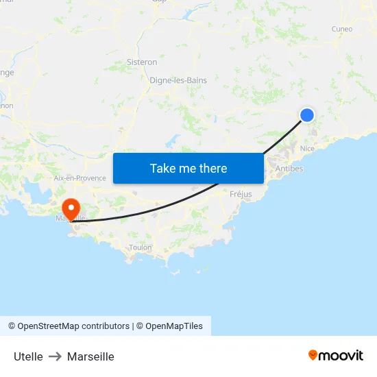 Utelle to Marseille map