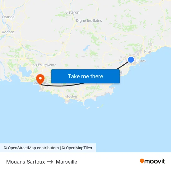 Mouans-Sartoux to Marseille map