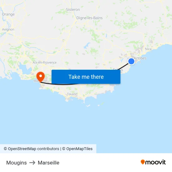Mougins to Marseille map