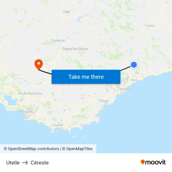 Utelle to Céreste map