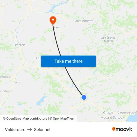 Valderoure to Selonnet map