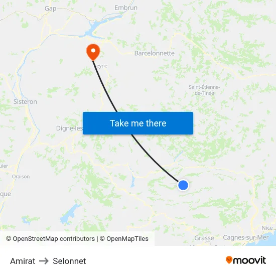 Amirat to Selonnet map