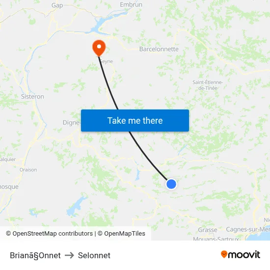 Brianã§Onnet to Selonnet map