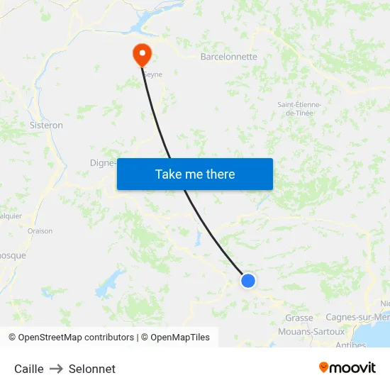 Caille to Selonnet map