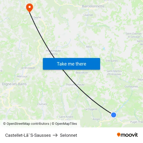 Castellet-Lã¨S-Sausses to Selonnet map