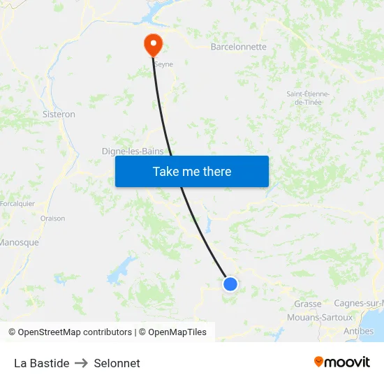 La Bastide to Selonnet map