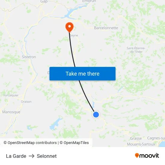 La Garde to Selonnet map