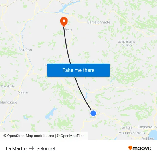 La Martre to Selonnet map